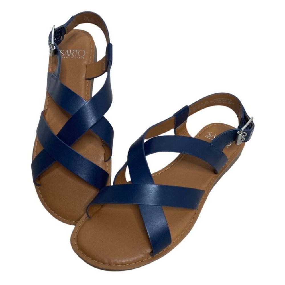 Franco Sarto Galavant Navy Leather Sandals Size 7.5M